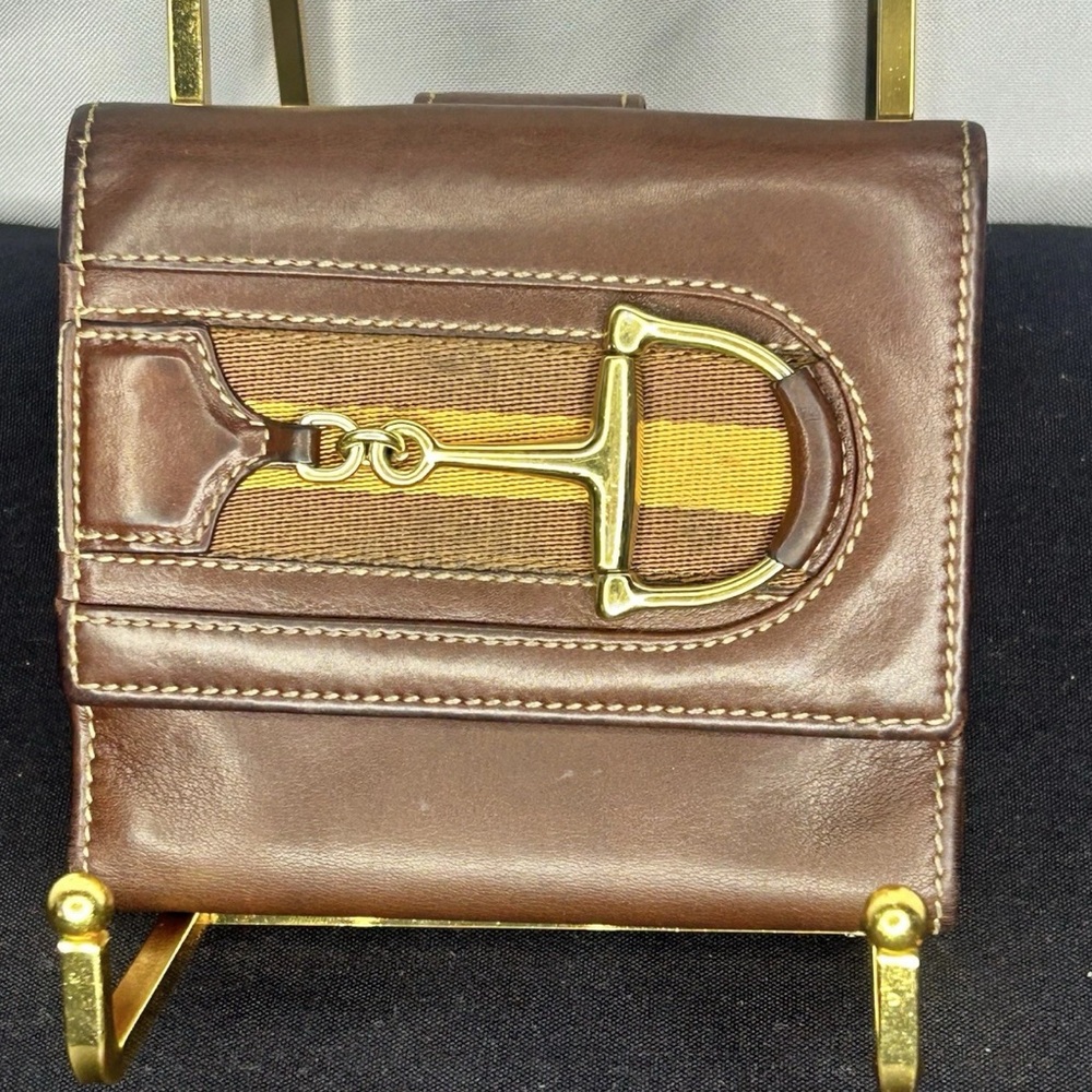 Gucci Brown and Gold Leather Wallet with Horsebit Detail